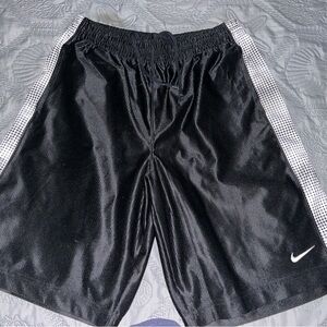 Nike Men's Black and Shiny Athletic Shorts with White Sides